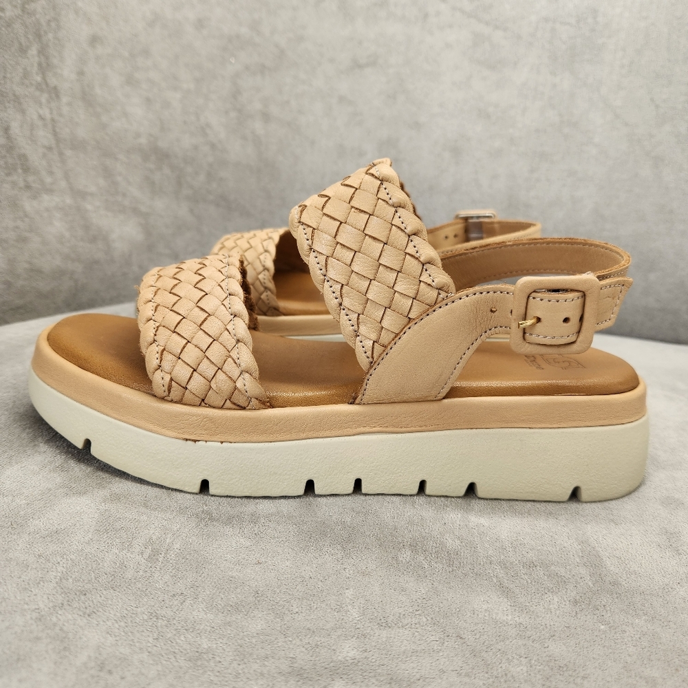 Dune London Flatform Sandals 10 Tan Woven Leather Lorris Chunky Lug Sole Strappy - Picture 4 of 16
